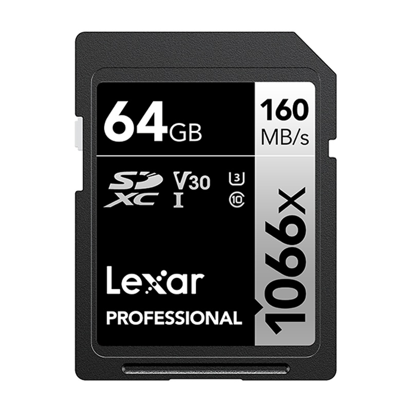 雷克沙(Lexar)64G内存卡 SD卡1066X 高速U3 V30读160M 4K高清 微单反 佳能数码相机存储卡