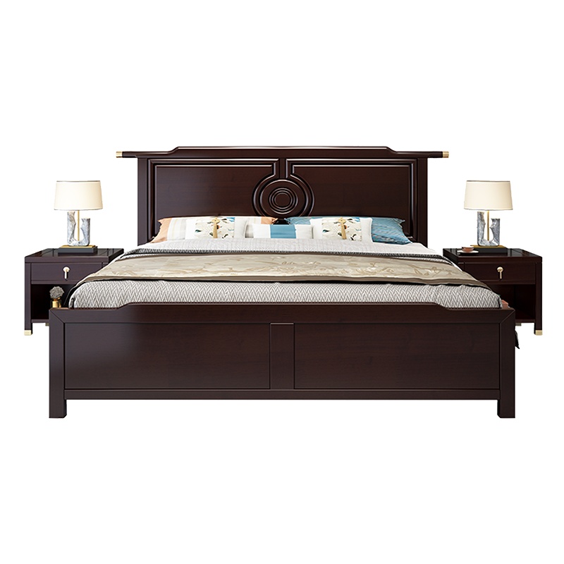 月影梳桐新中式实木床1.8米古典中国风主卧双人床高箱储物抽屉实木床