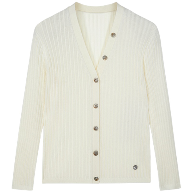 鄂尔多斯1980 秋冬可机洗针织开衫V领翻花纽扣装饰