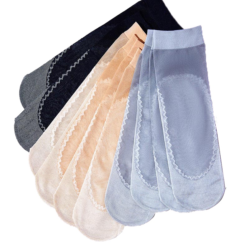 ENK 女士防滑耐磨短丝袜超薄春夏季水晶丝防勾丝棉底短袜子