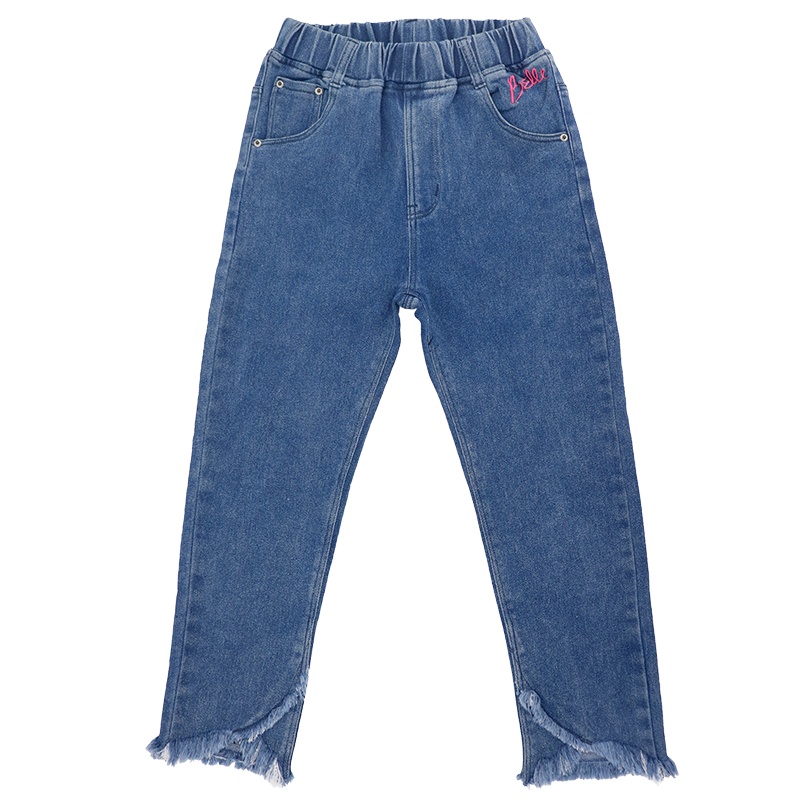 Bantyna班蒂纳女童牛仔裤秋季中大童新款宽松喇叭口松紧腰儿童休闲工装长裤