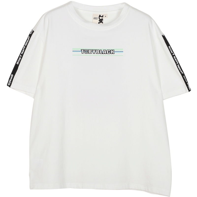 a02新款2020个性卡通印花字母织带宽松显瘦短袖T恤女DVV1B0081KT