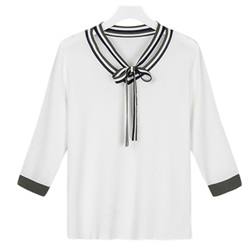 拉夏贝尔卷边针织衫秋季慵懒风毛衣女毛女装2019秋冬新款修身白色打底衫