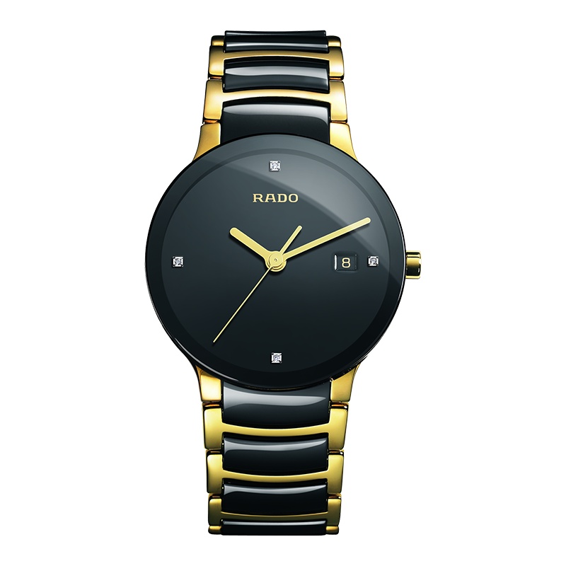 雷达(RADO)瑞士手表 晶萃系列时尚简约大气款 石英男表 38mm黑盘间金陶瓷带