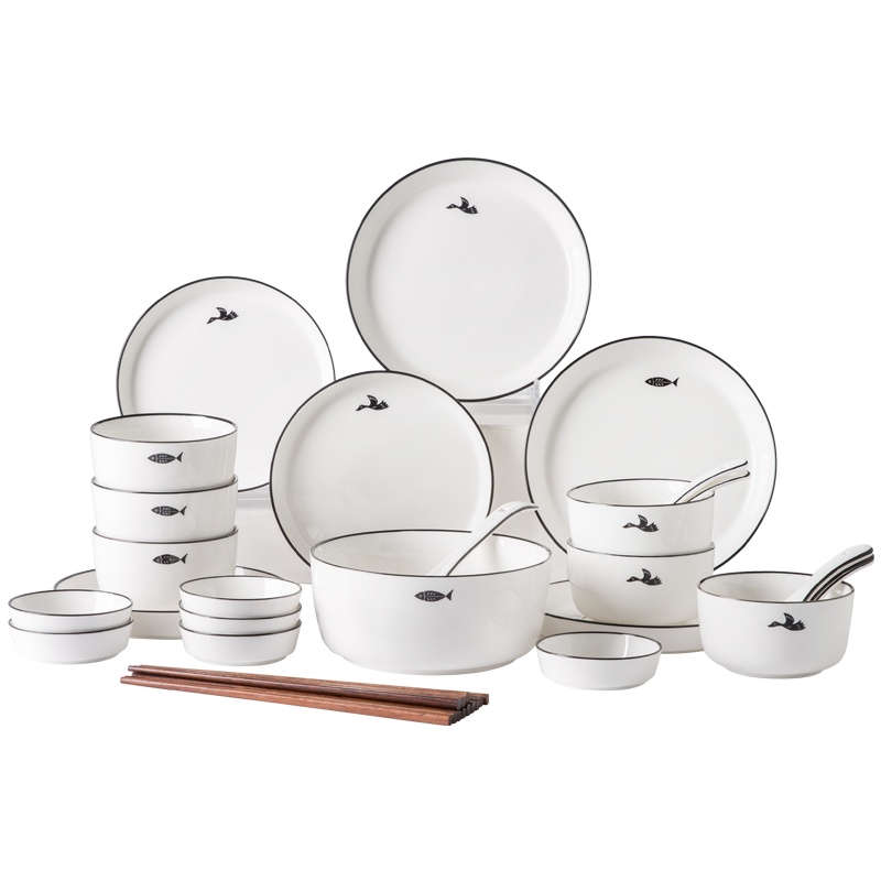 亿嘉IJARL 北欧风浪漫唯美餐具碗碟盘餐具套装 飞鸟16件套