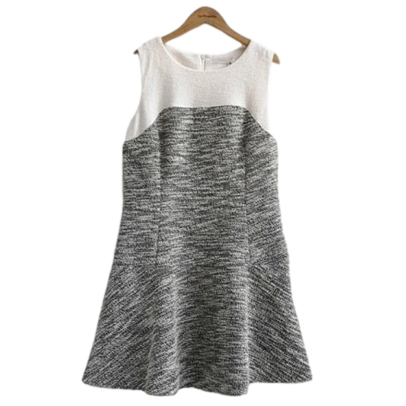 【福利款】拉夏贝尔UlifeStyle初秋新款通勤时尚拼接无袖圆领短款连衣裙女