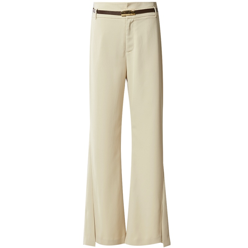 欧昵雪气质高腰显瘦系带微喇叭裤女休闲直筒开叉长裤