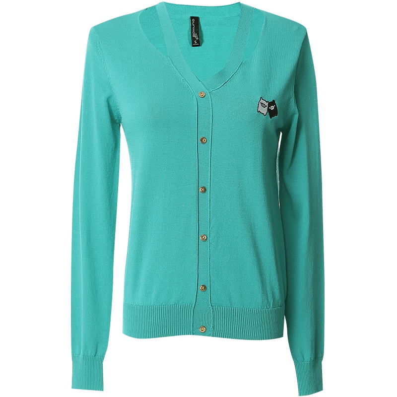 欧昵雪秋季绣花镂空V领针织衫开衫女短款长袖空调衫外套