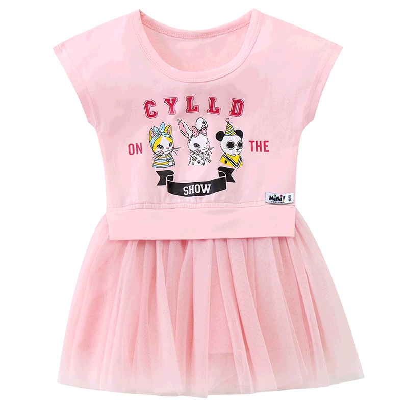 铅笔俱乐部童装2019夏装新款女童短袖连衣裙小童宝宝纱拼接裙子