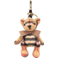 BURBERRY 博柏利 女款古典黄色VINTAGE格纹羊绒泰迪熊钥匙扣吊饰 80033301