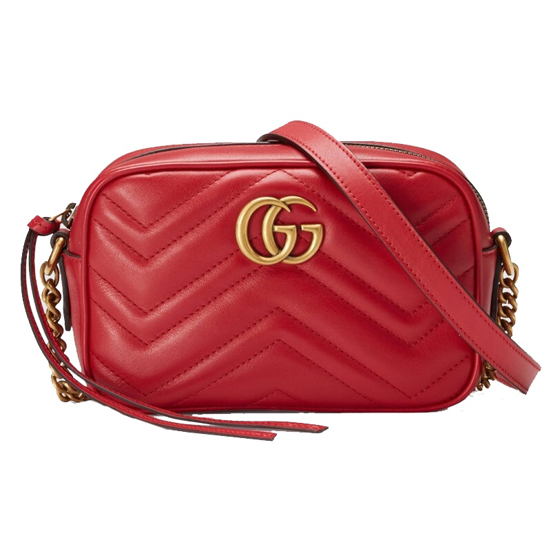 [海外直邮]GUCCI 古驰女包GG Marmont系列绗缝红色迷你单肩斜挎包448065 DTD1T 6433