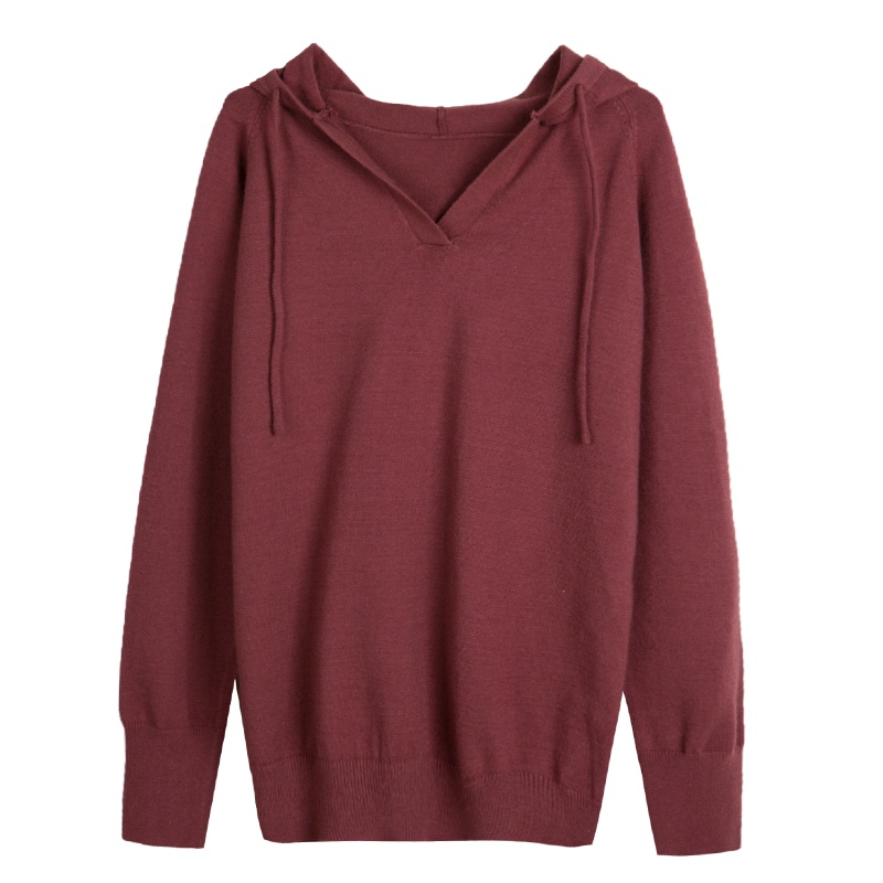 恒源祥女士针织衫秋冬款女装连帽卫衣宽松纯色时尚百搭针织打底衫上衣