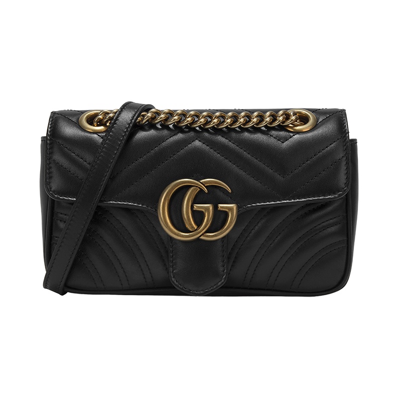 GUCCI 古驰 GUCCI女包 女士GG MARMONT系列牛皮双G压纹迷你手提包单肩包黑色 446744 DTDIT