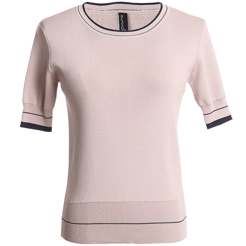 欧昵雪秋装短袖毛衣女套头薄款圆领百搭打底衫短款针织衫上衣