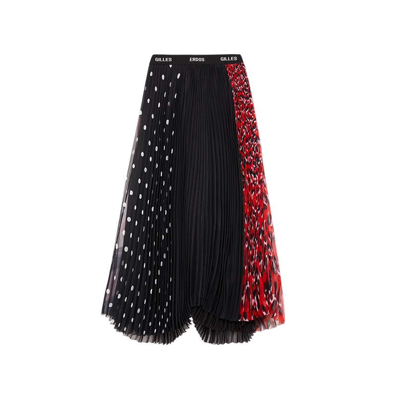 鄂尔多斯 | ERDOS【摇滚豹纹系列】春夏百褶logo装饰女士半身裙