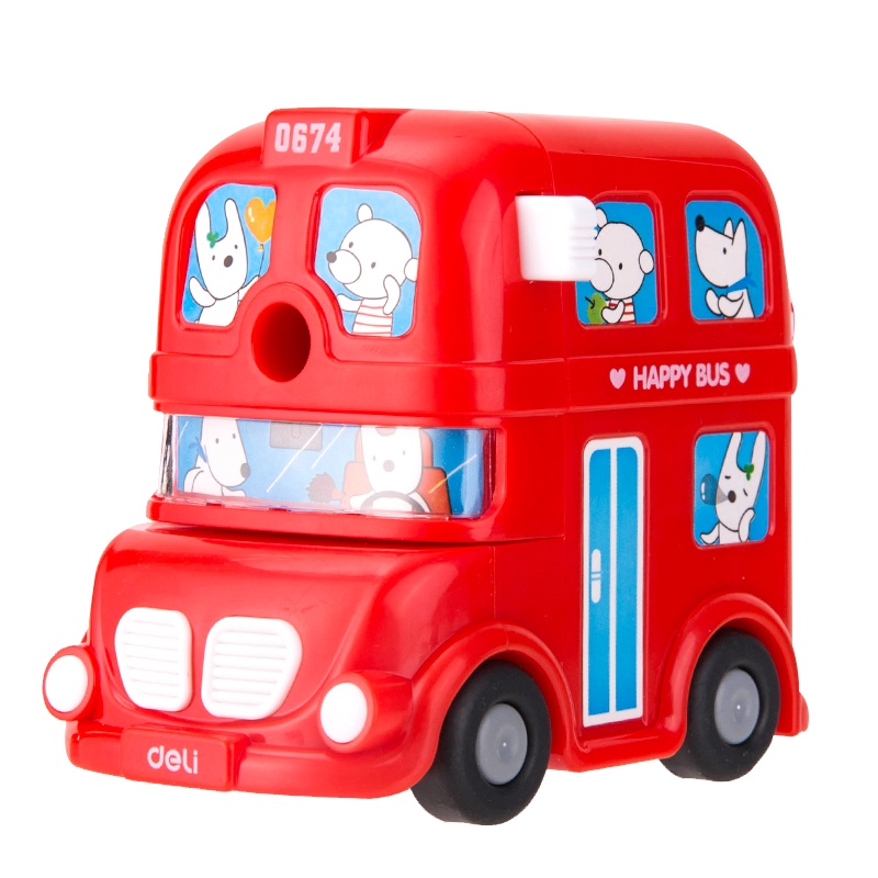 得力削笔机卷笔刀伦敦巴士手摇削笔器铅笔刨刀汽车卷笔器转笔刀小学生可爱卡通自动儿童女男孩修笔0674HON