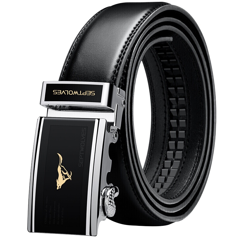 七匹狼(SEPTWOLVES)男士皮带 时尚商务牛皮中青年腰带自动扣休闲裤带 精美礼盒送礼自用送父亲送男友生日礼物