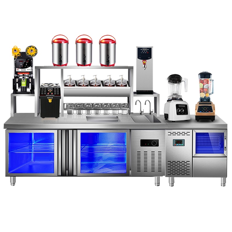 猛世奶茶店设备冷藏冷冻咖啡店全套贡茶台厨房工作台冰柜水吧台 2米热门推荐套餐2