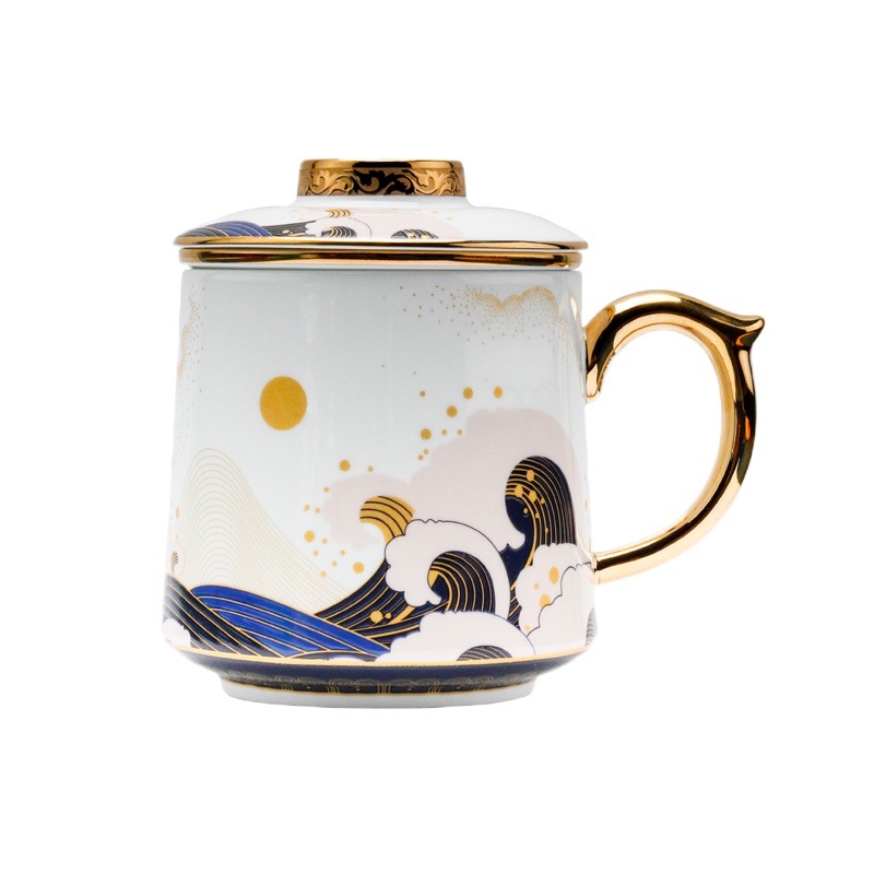 景德镇陶瓷国潮经典自带茶漏大容量办公茶杯四海