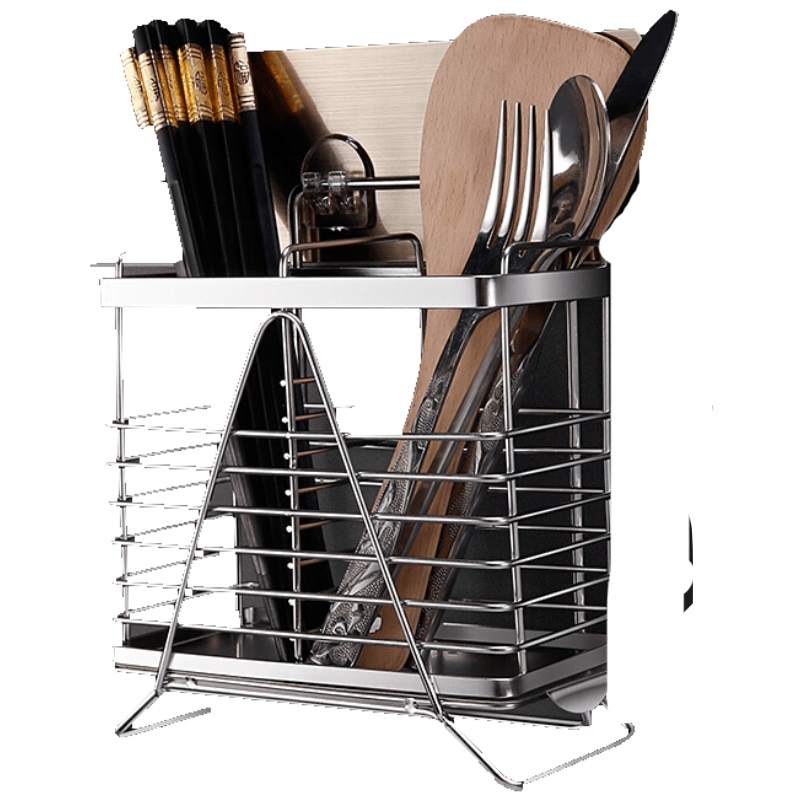 厨房卫浴 不锈钢筷子笼家用壁挂式筷笼筷子筒沥水厨房筷子架收纳创意筷子盒 双格筷子筒[接水盘+2个小挂钩]安心抵