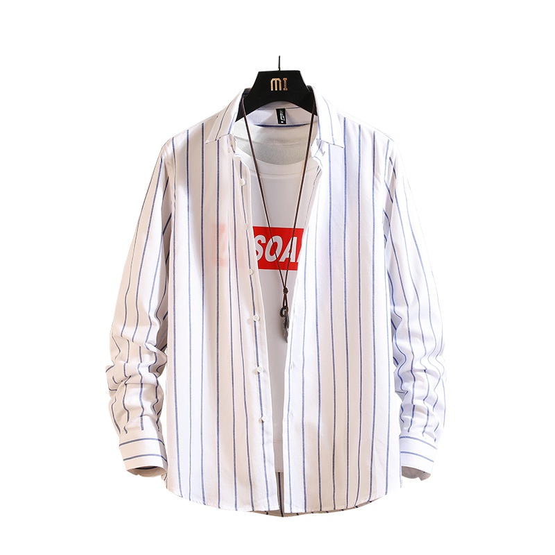 花花公子条纹衬衫男士长袖春秋款休闲外套潮流衬衣