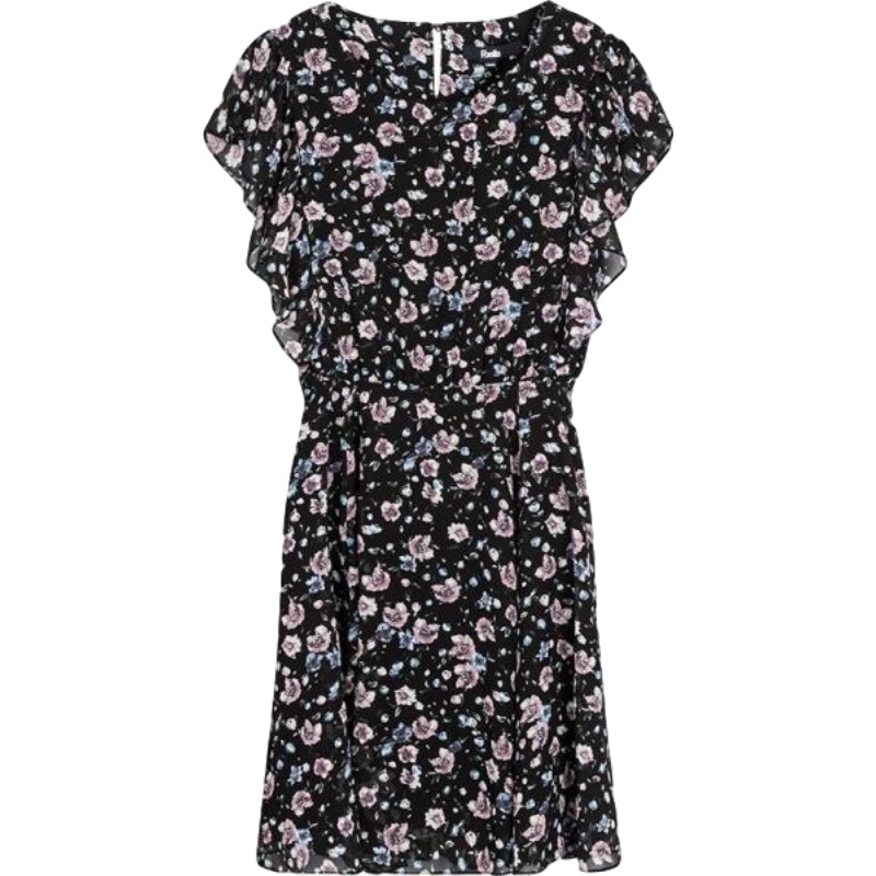 秋季2019新款学生荷叶边收腰短裙无袖小清新裙子雪纺碎花连衣裙女