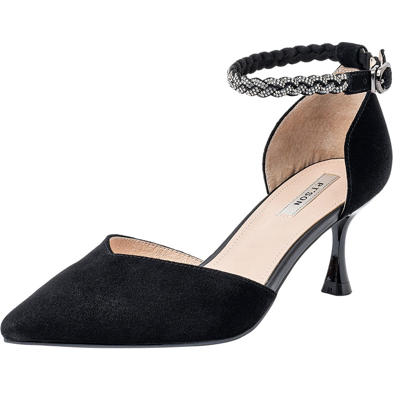 百田森春新款包头凉鞋女仙女风配裙子细跟外穿一字带真皮水钻