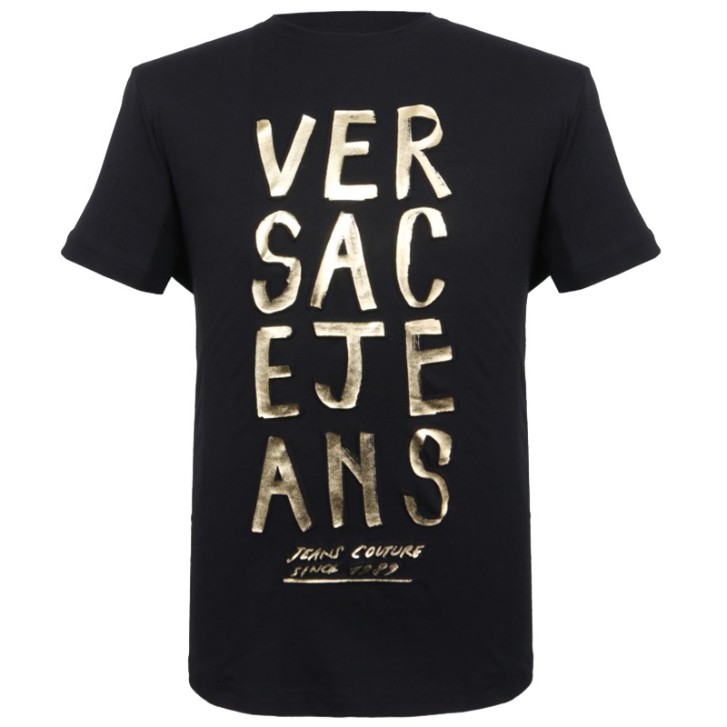 VERSACE JEANS 男士黑色棉质短袖T恤衫B3GTA75G 36590 Y6A