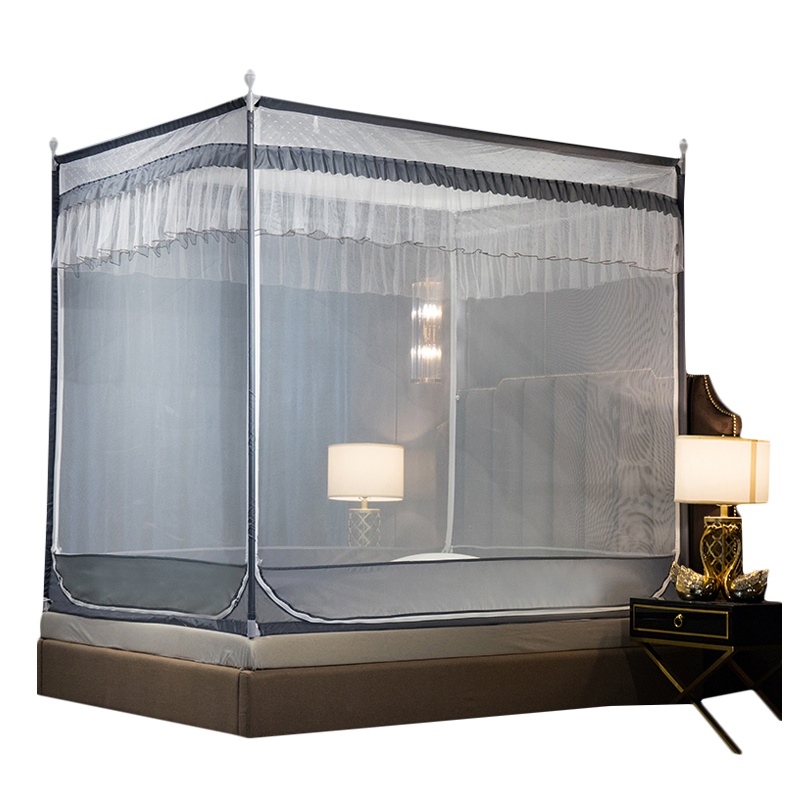 曼凝家纺 外穿杆压花不锈钢管坐床式U形三开门防蚊防摔单双人1.2/1.5/1.8米宫廷帐子