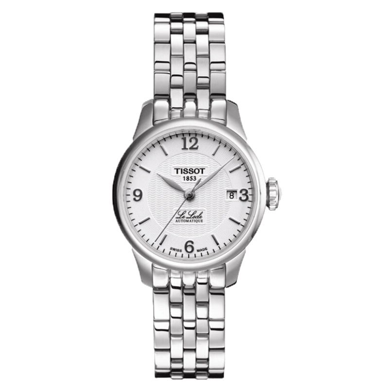 天梭力洛克系列女款手表钢带自动机械情侣表女表 白盘数字