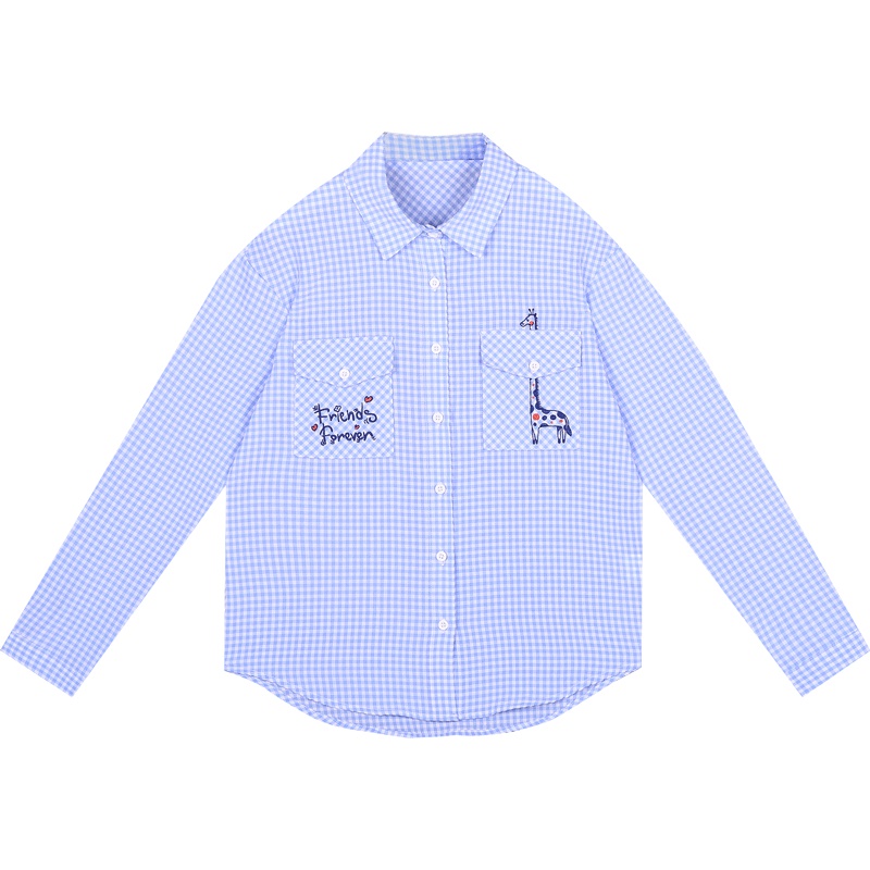 小清新粉色长袖格子衫女设计感小众衬衫学院风少女上衣2019新款秋