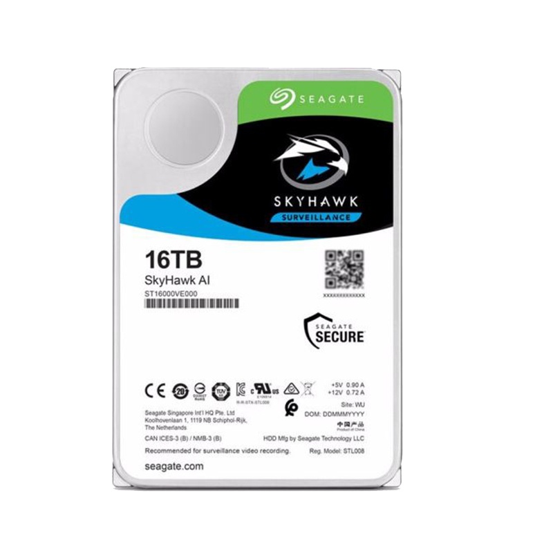 希捷(Seagate)监控硬盘16TB 256MB 7200转 SATA 垂直 机械 PMR CMR 希捷酷鹰AI ST16000VE000