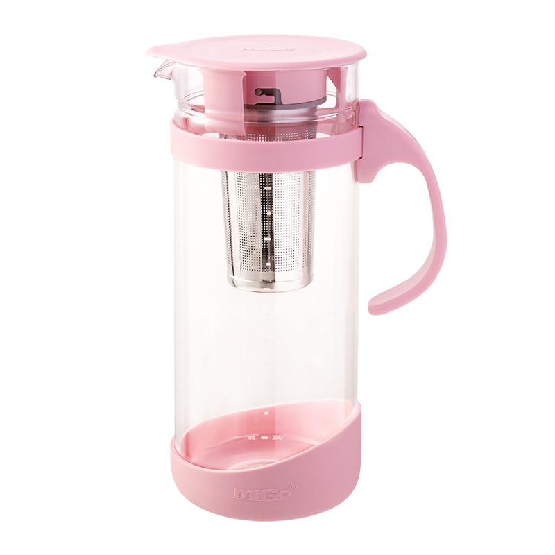 migo办公室泡茶玻璃水壶耐热家用带杯子盖手柄冷水壶1.6L
