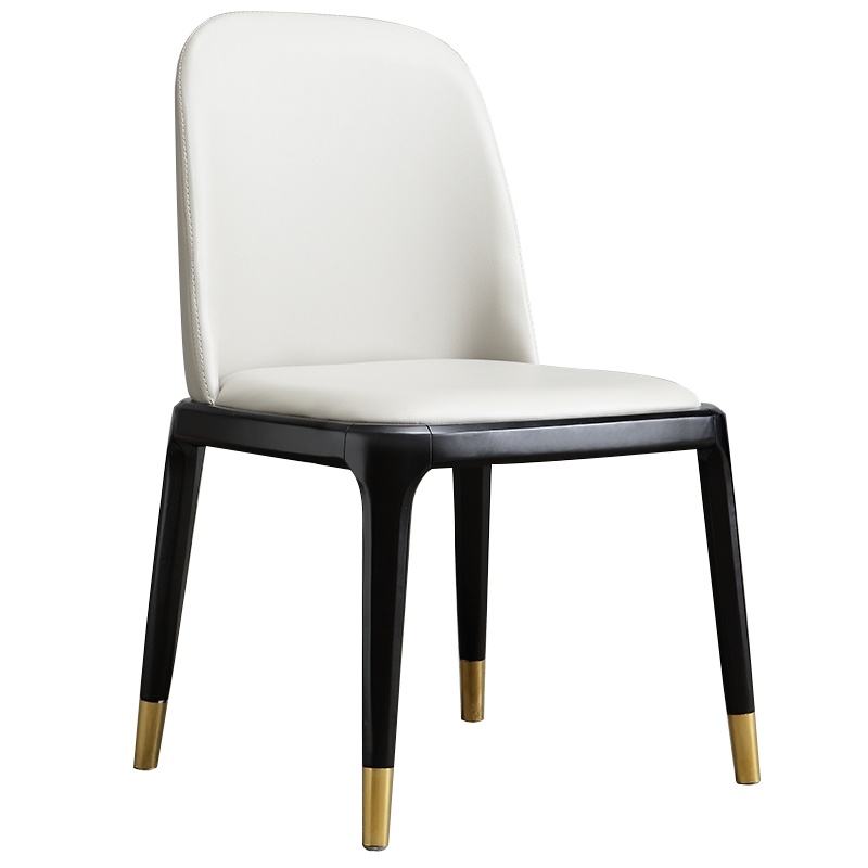 意梵 椅子 实木现代轻奢椅子北欧休闲靠背带扶手爱马仕橙皮艺餐椅复古西餐厅洽谈椅 CYM1903