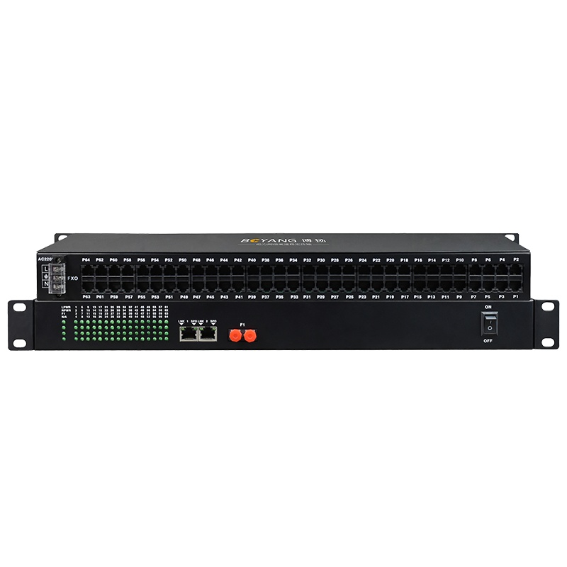 博扬(BOYANG) 数字电话光端机64路电话语音对讲音频+2路百兆网络 RJ11接口单纤FC接口机架式48V1对