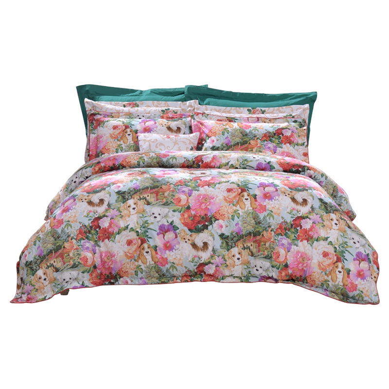 富安娜(FUANNA)家纺纯棉四件套全棉贡缎1.5米双人床单被套床上用品1.8m套件