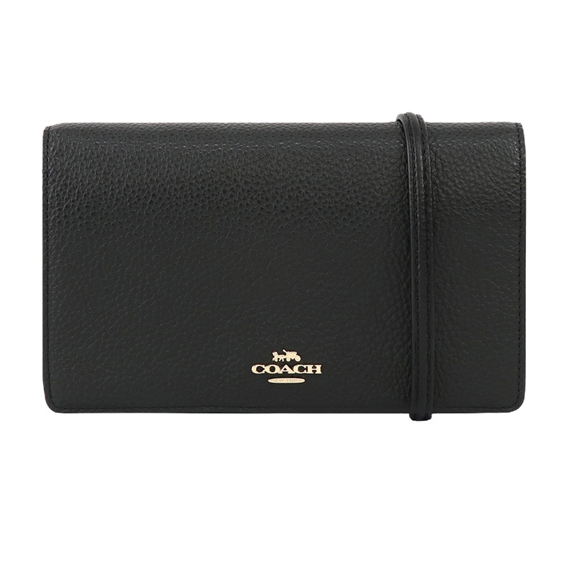 COACH/蔻驰 女士黑色皮革金属字母徽标斜挎包单肩包手拿包信封包钱包卡包女包 F3037IMBLK