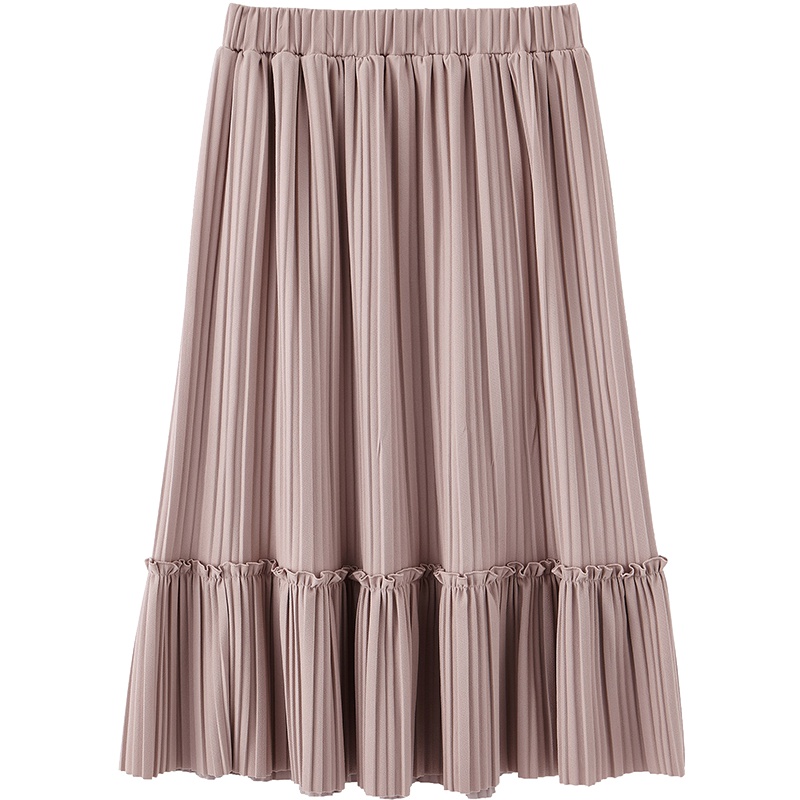 茵曼年轻文艺风2019夏装新款温柔纯色百褶花边文艺甜美半身裙女