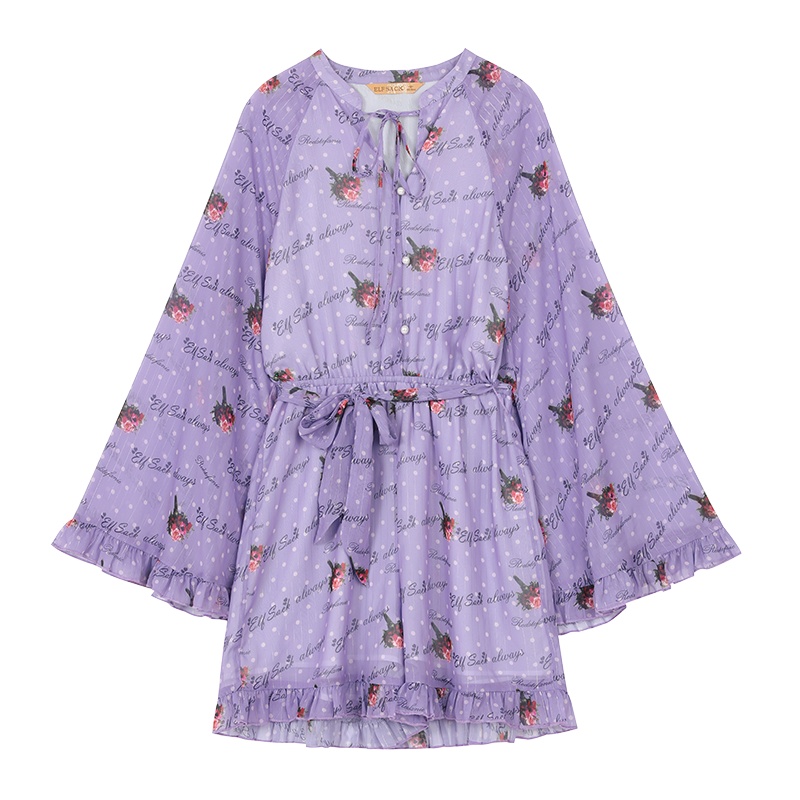 妖精的口袋2020夏季新款宽松收腰时尚清新喇叭袖休闲连体裤女短裤