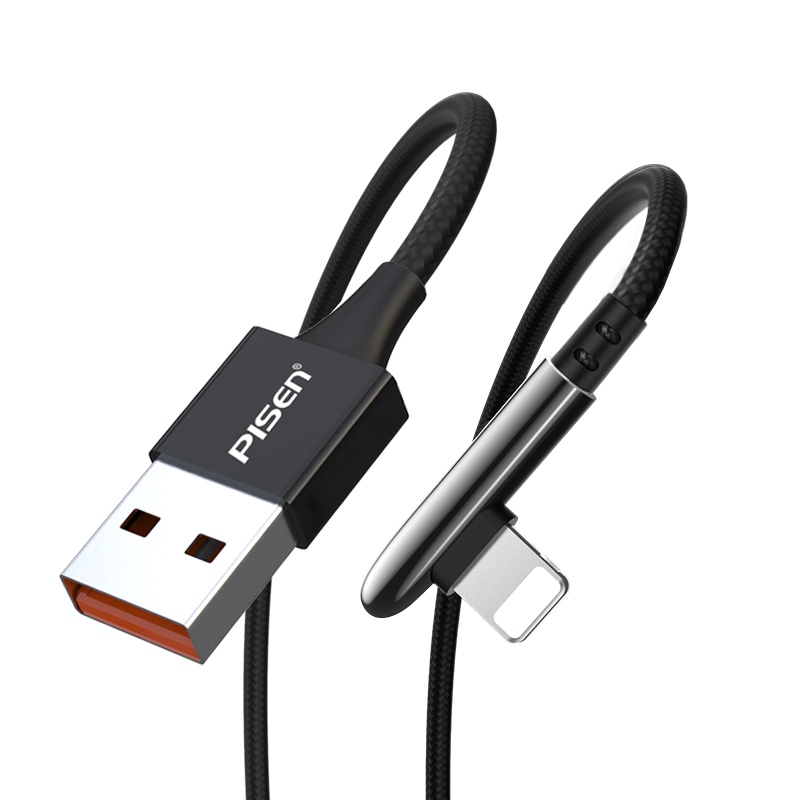 品胜快充苹果数据线2米iPhone12/11ProMax/Xs/XR/6s/7/8p/ipad充电线器手机弯头线 黑色
