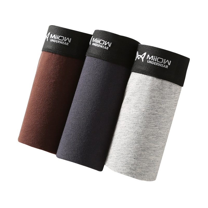 猫人(MiiOW)新款男士内裤棉质舒适透气中腰平角内裤三条装