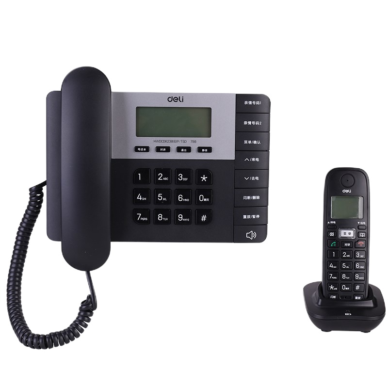 得力 办公家用电话机 办公数字无绳挂壁式电话座机 小分机挂机固话 黑色 798