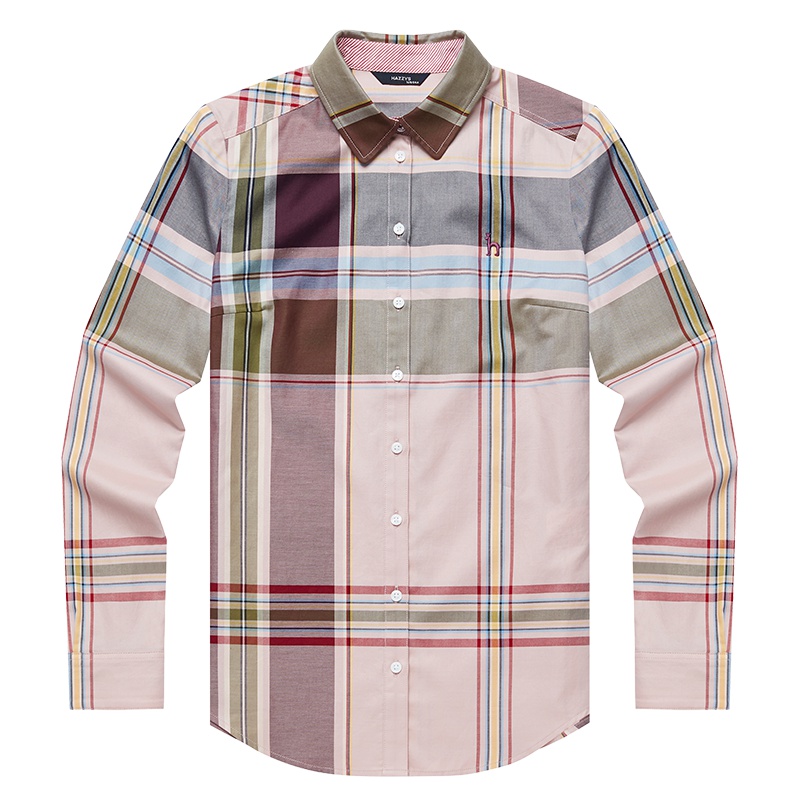 哈吉斯HAZZYS 秋冬 衬衫女百搭格纹英伦长袖衬衫