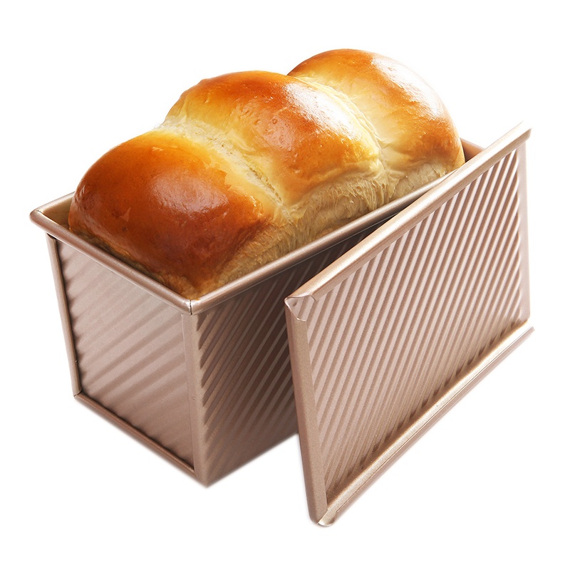 学厨 厨房工具 吐司模具450g不粘低糖吐司盒节能面包模具波纹滑盖土司盒烘培烤箱用香槟金色WK9054C