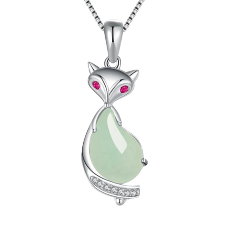 帛兰梓韵 天然翡翠吊坠S925银镶翡翠玉石项链时尚狐狸女款玉器挂件送银链子