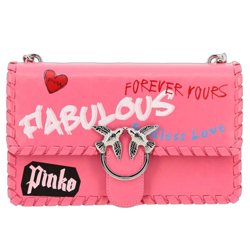 [直营]品高(PINKO)女士涂鸦印花牛皮链条包单肩包斜挎包 女包