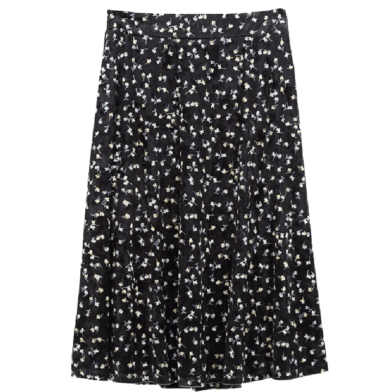 拉夏贝尔中长款女秋韩版高腰半身裙气质碎花百褶裙半截裙1T000960