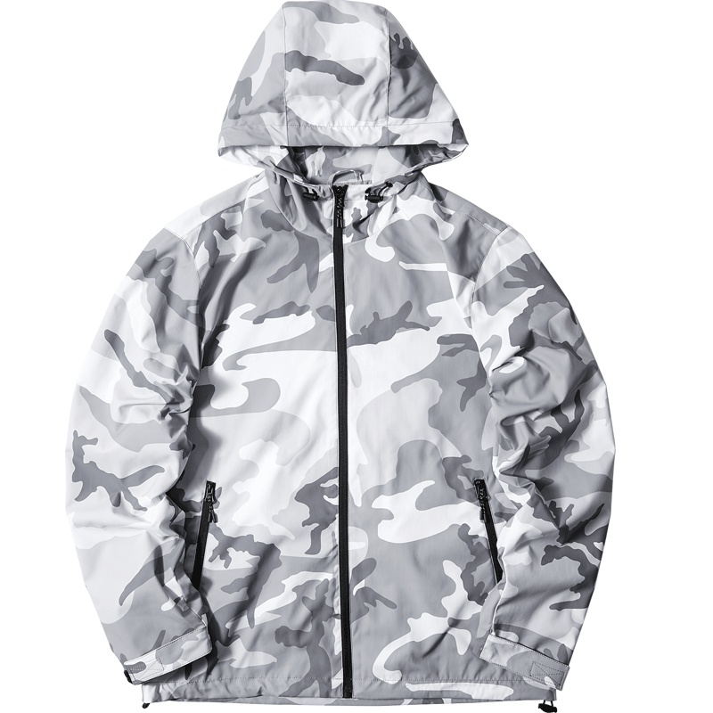 黑鲸迷彩印花连帽夹克男2019春季潮流运动外套男CWJAJ19018A