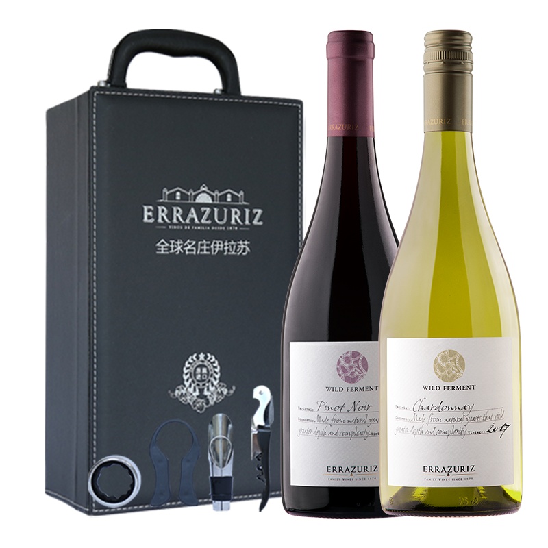 智利原瓶进口红酒 伊拉苏天然发酵黑皮诺干红葡萄酒+霞多丽干白葡萄酒 750ml*2礼盒装