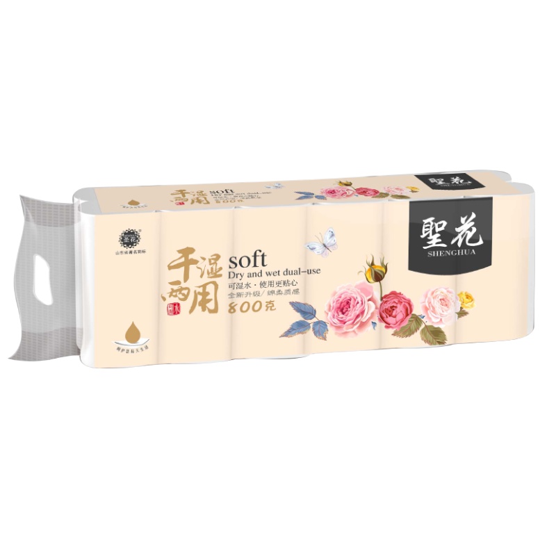 [圣花无芯卷纸]4层800克12卷1提干湿两用母婴适用